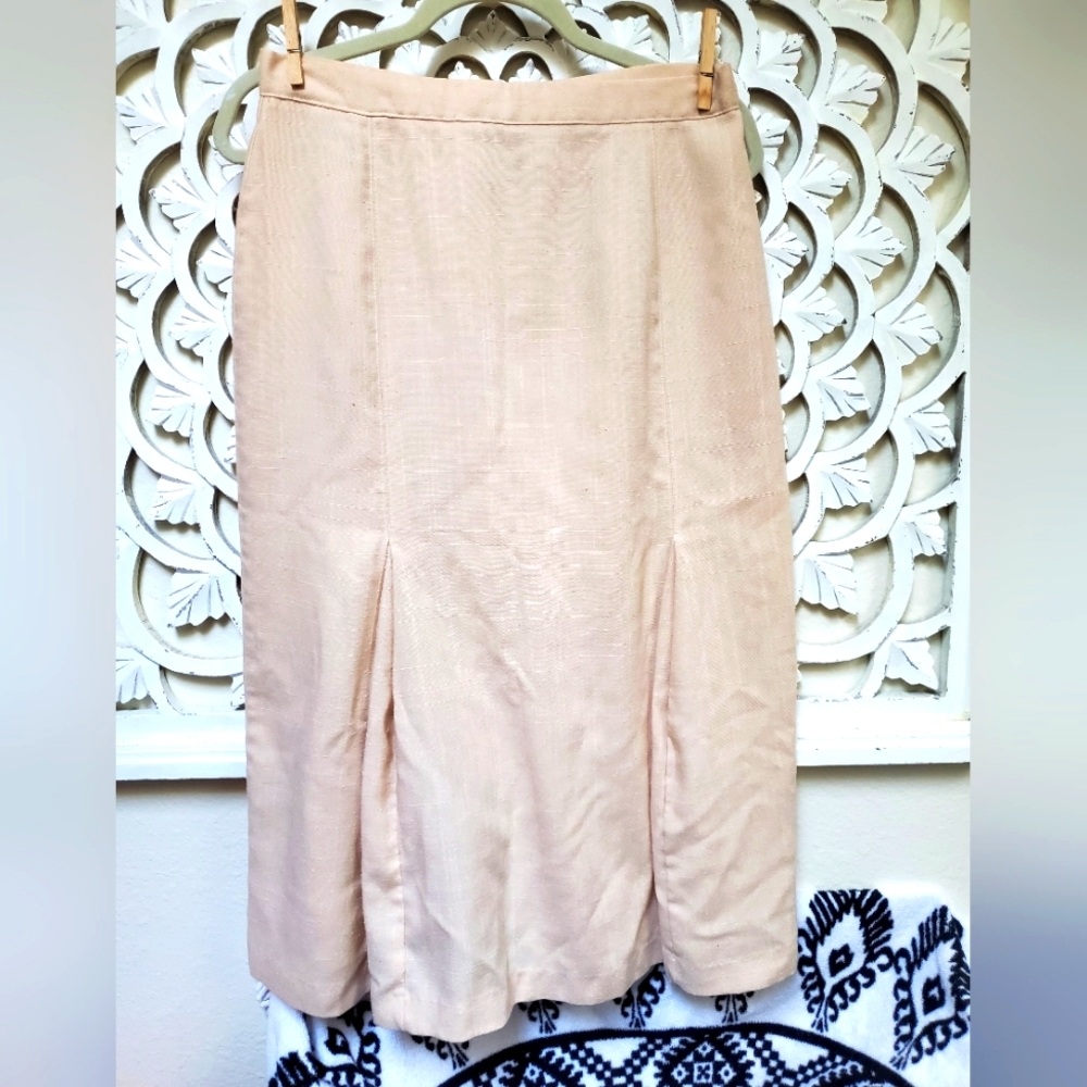 Vintage Thackery Lightweight Linen Type Safari Cream Darted Skirt 14